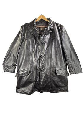 Vintage Cooper Coat Mens 46L Black Leather Overcoat Removable Liner USA 80s